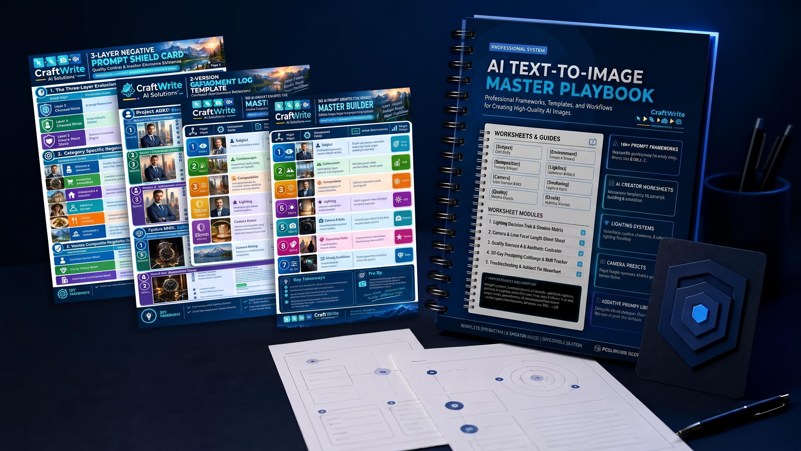 The AI Text-to-Image Master Playbook with its prompt worksheets and negative prompt shield toolkit
